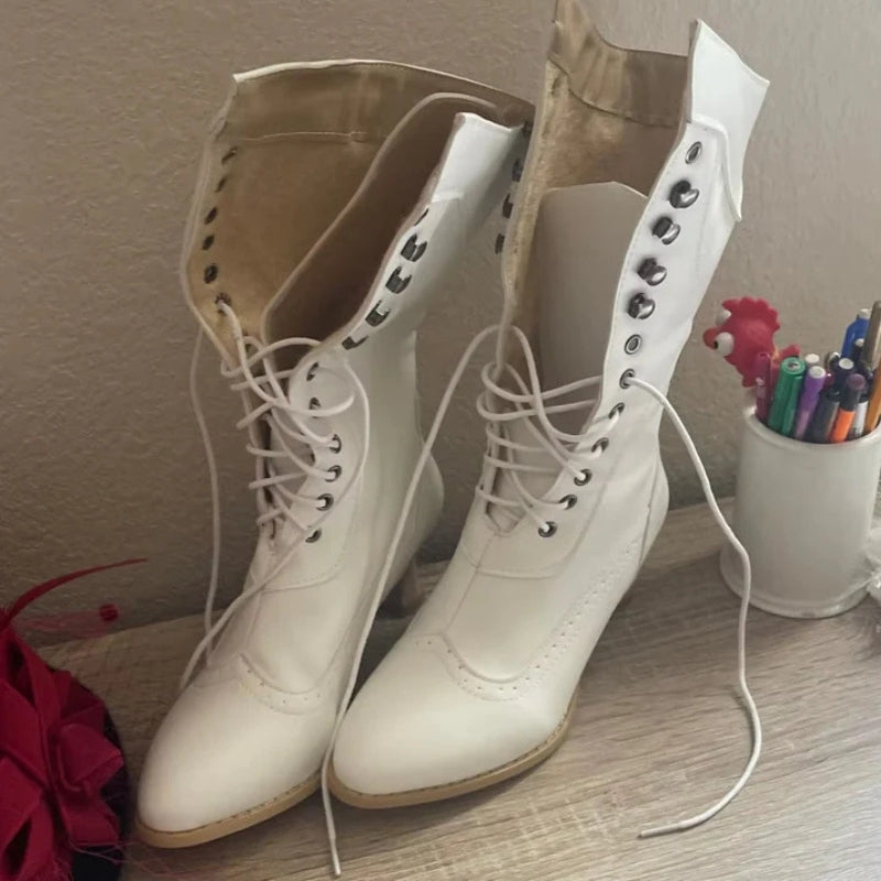 Damskie Botki na Obcasie Sznurowane – Eleganckie Buty Vintage