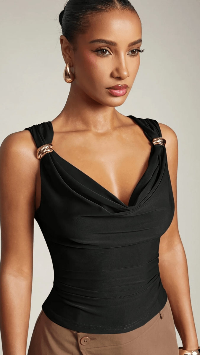 Elegancki top drapowany na ramiączkach dopasowany fason
