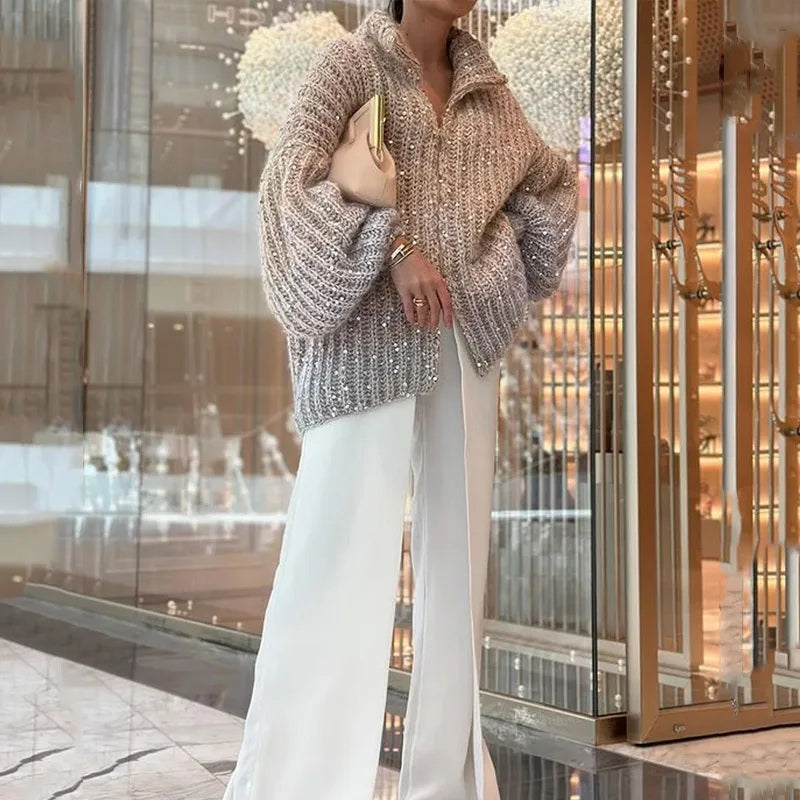 Damski sweter oversize gruby elegancki ciepły stylowy