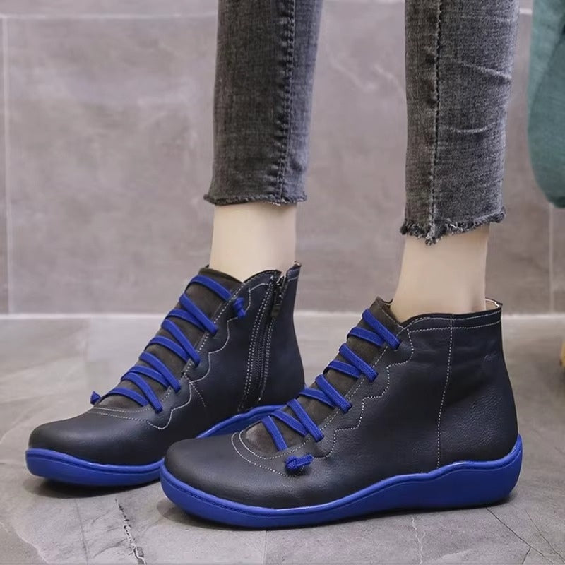 Damskie Skórzane Botki Sznurowane – Wygodne Buty Casual