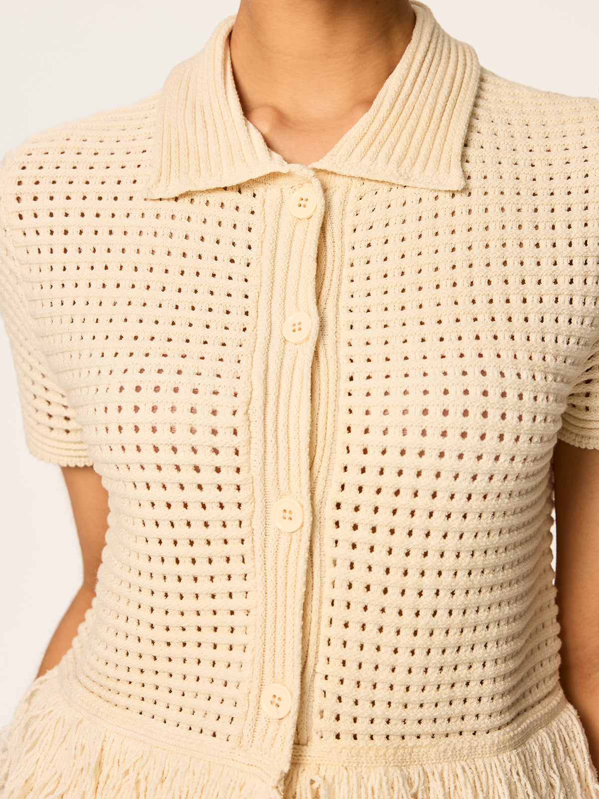 Letni komplet elegancki z ażurową koszulą i spódnicą