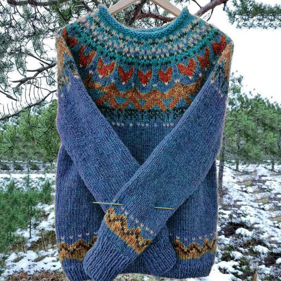 Dzianinowy Sweter Damski we Wzory Folk na Chłodne Dni