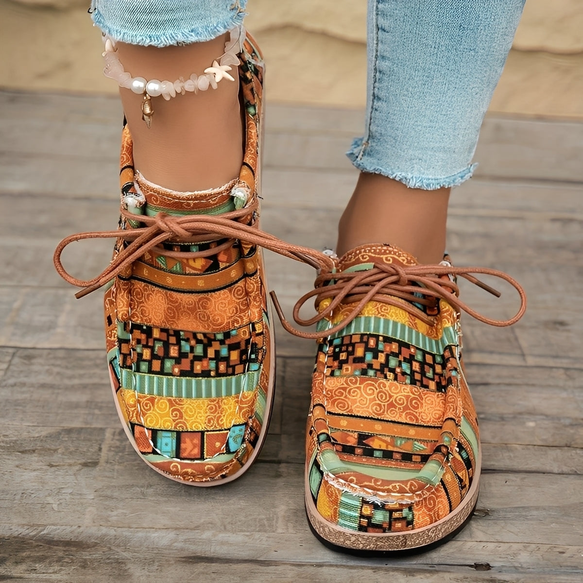 Damskie Kolorowe Sneakersy Etniczne – Wygodne Buty Casual