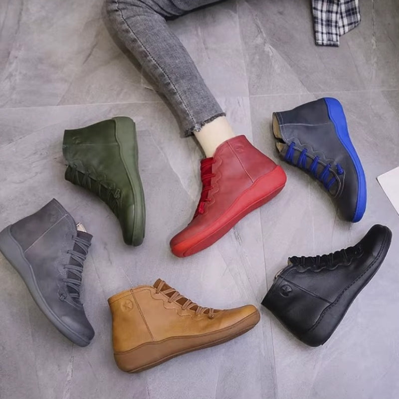 Damskie Skórzane Botki Sznurowane – Wygodne Buty Casual