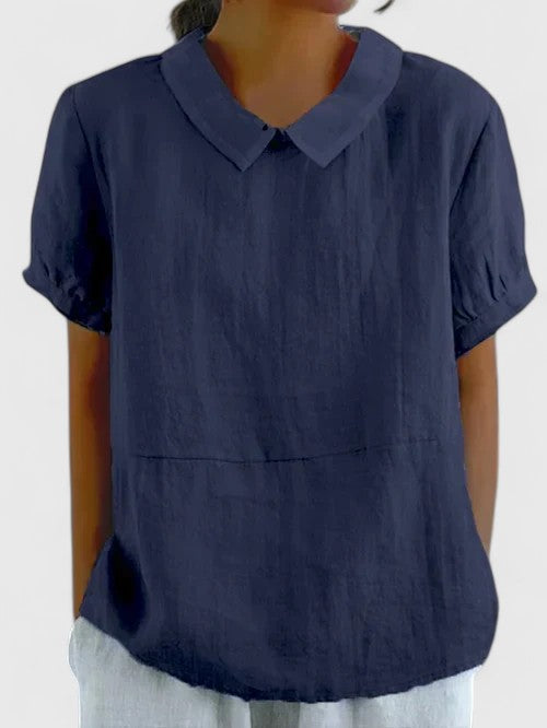 Damska Bluzka Lniana z Kołnierzykiem – Lekka Bluzka Letnia