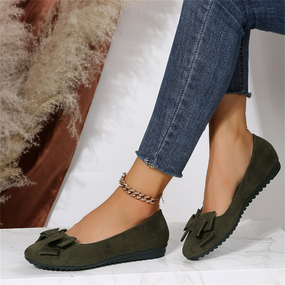 Baleriny Damskie Eleganckie z Kokardą Wygodne Buty Casual