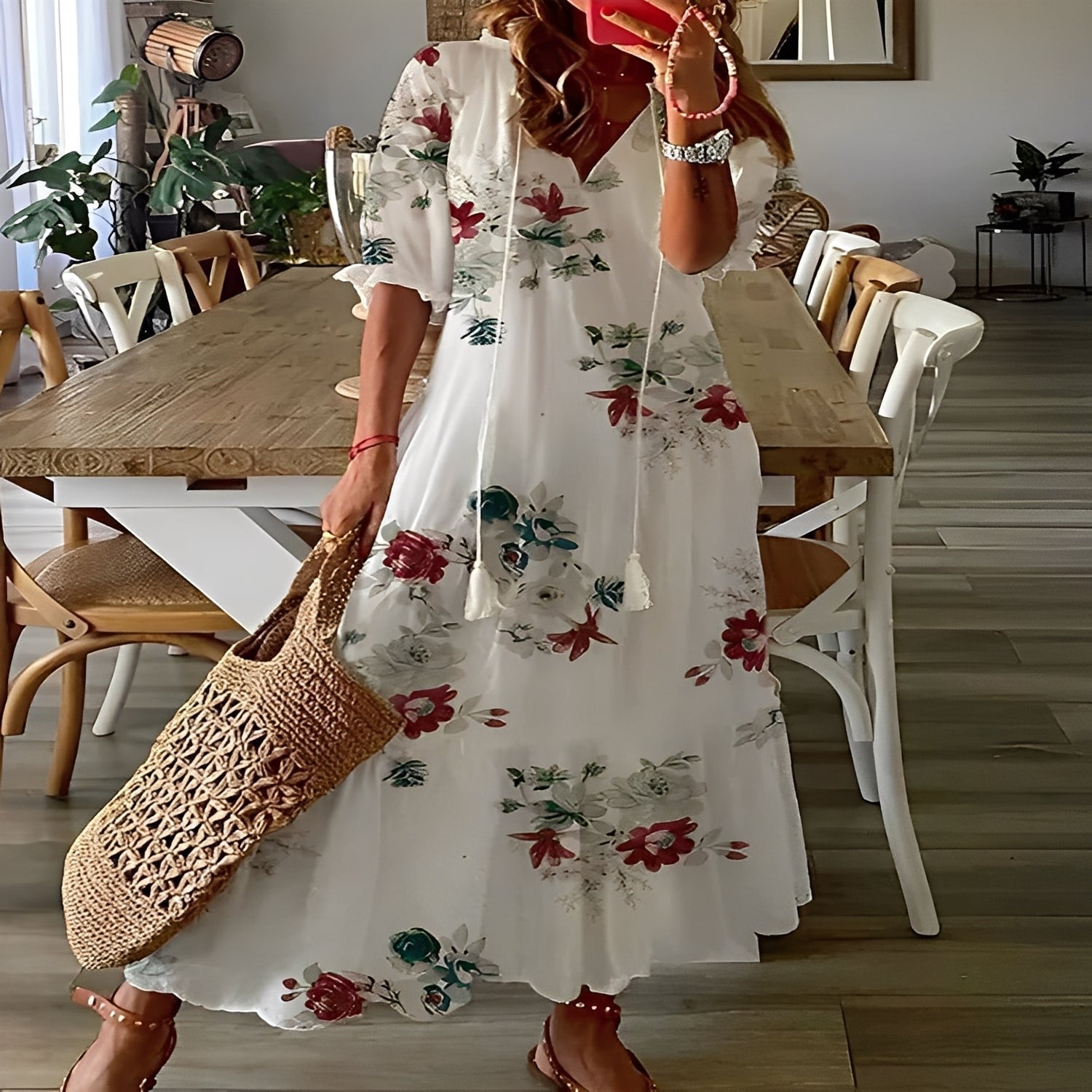 Sukienka maxi w kwiaty lekka zwiewna stylowa boho