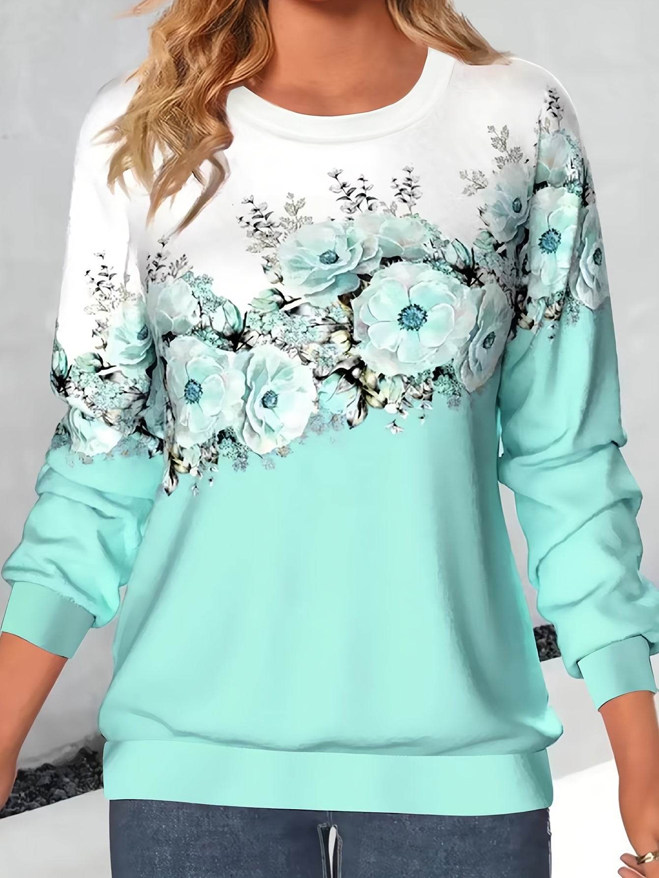 Bluza Damska z Kwiatowym Nadrukiem Luźny Krój Komfortowy Pulower