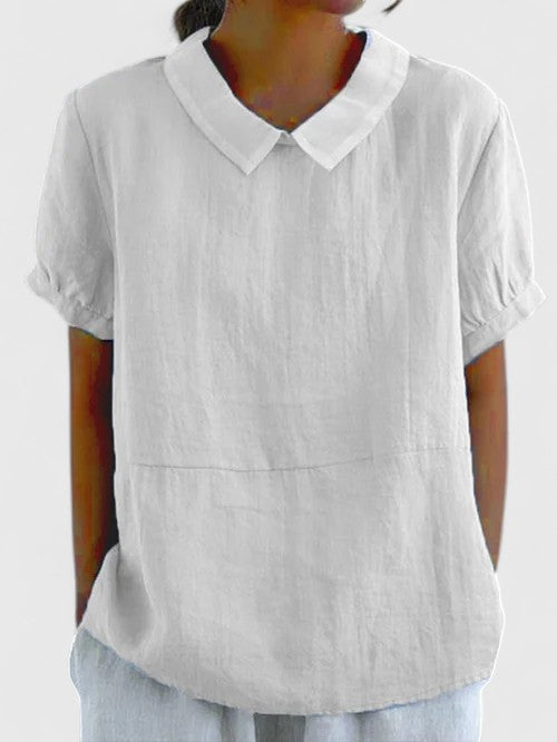 Damska Bluzka Lniana z Kołnierzykiem – Lekka Bluzka Letnia