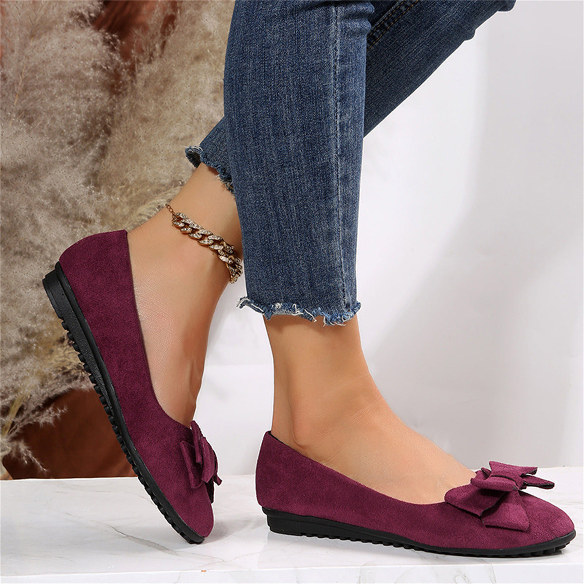 Baleriny Damskie Eleganckie z Kokardą Wygodne Buty Casual