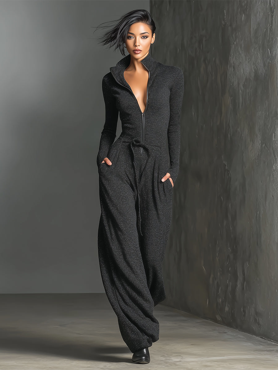 Elegancki Kombinezon Damski Oversize z Długim Rękawem Styl Minimalistyczny