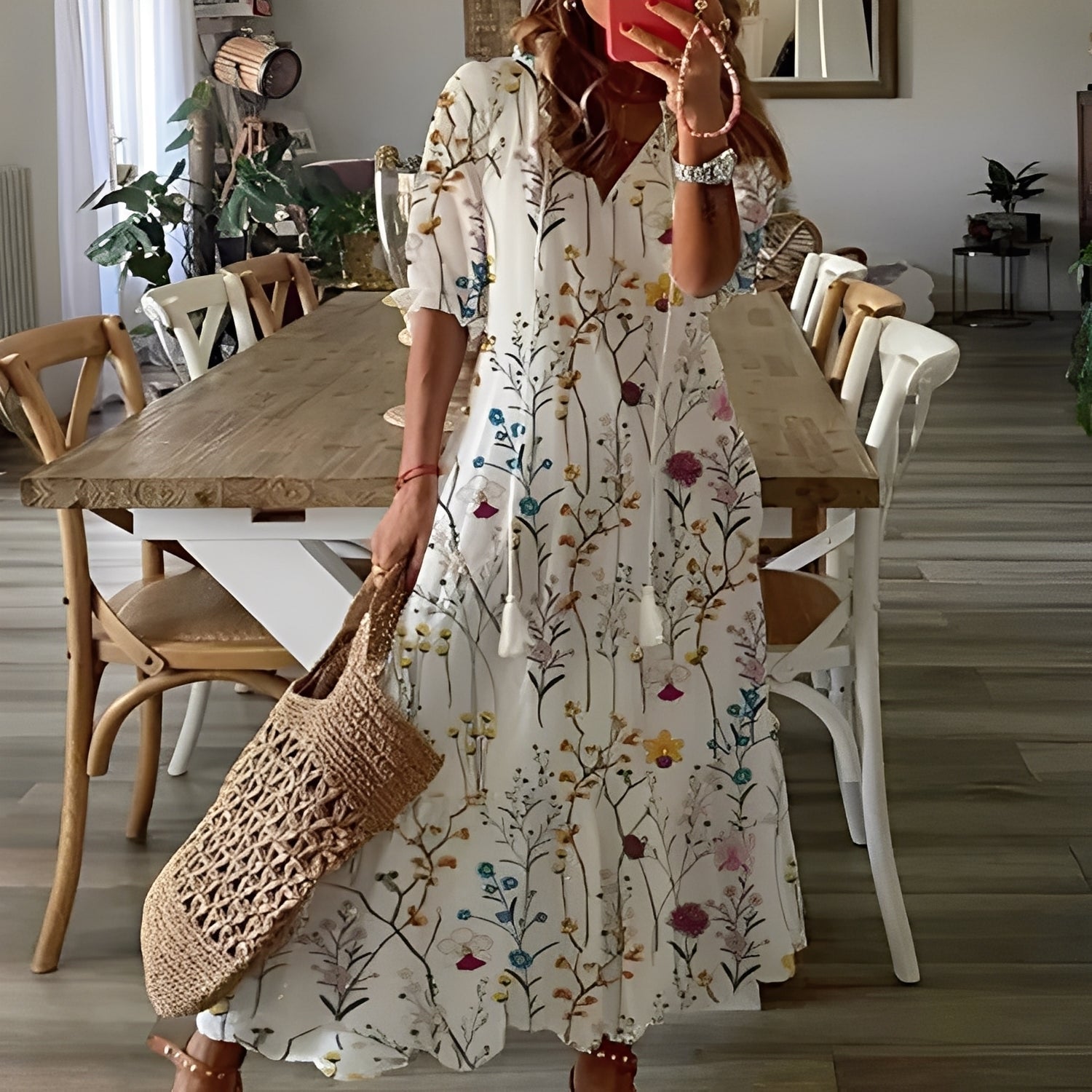 Sukienka maxi w kwiaty lekka zwiewna stylowa boho