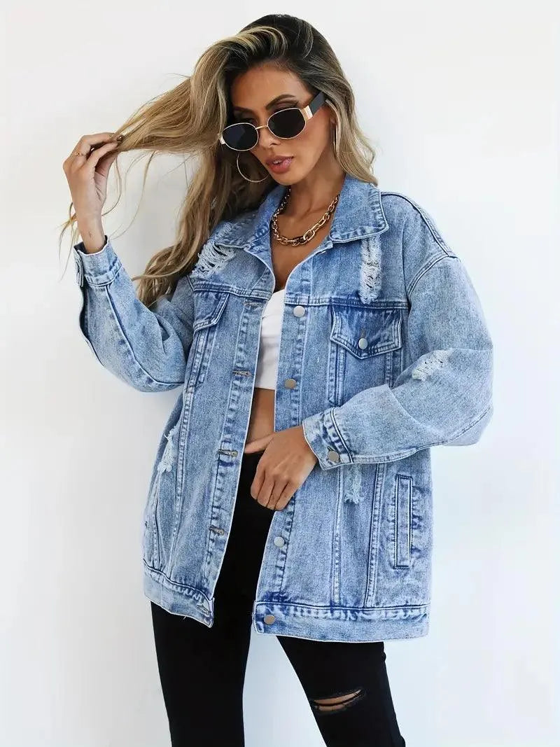 Damska Oversize Kurtka Jeansowa Vintage Denim