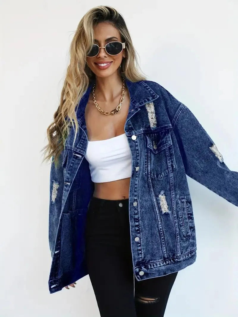 Damska Oversize Kurtka Jeansowa Vintage Denim