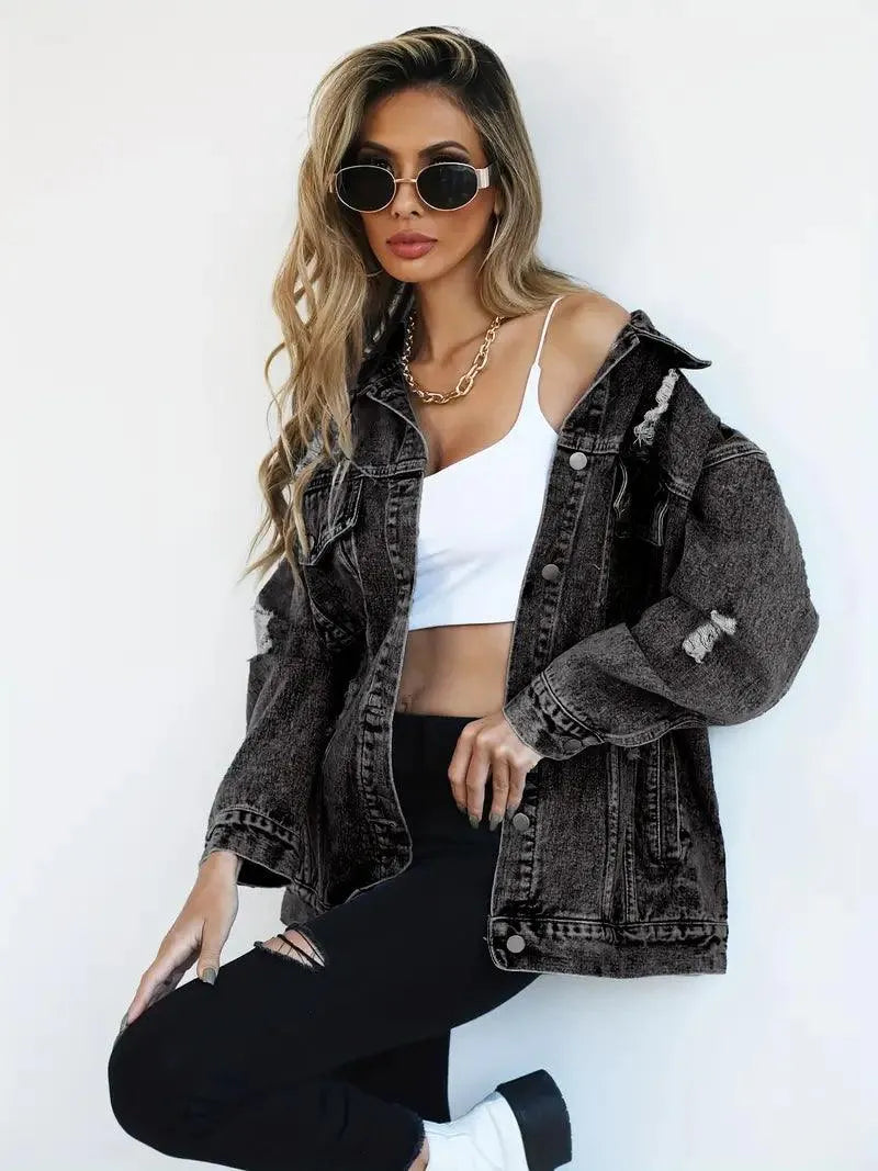 Damska Oversize Kurtka Jeansowa Vintage Denim