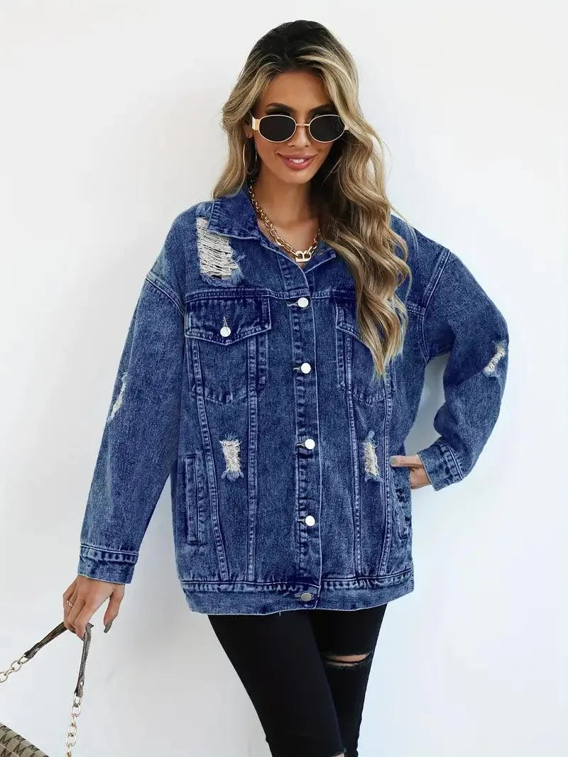 Damska Oversize Kurtka Jeansowa Vintage Denim