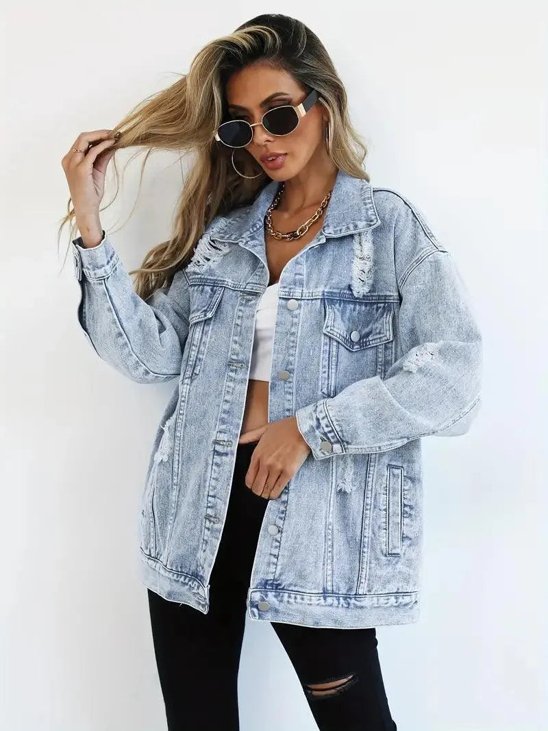 Damska Oversize Kurtka Jeansowa Vintage Denim