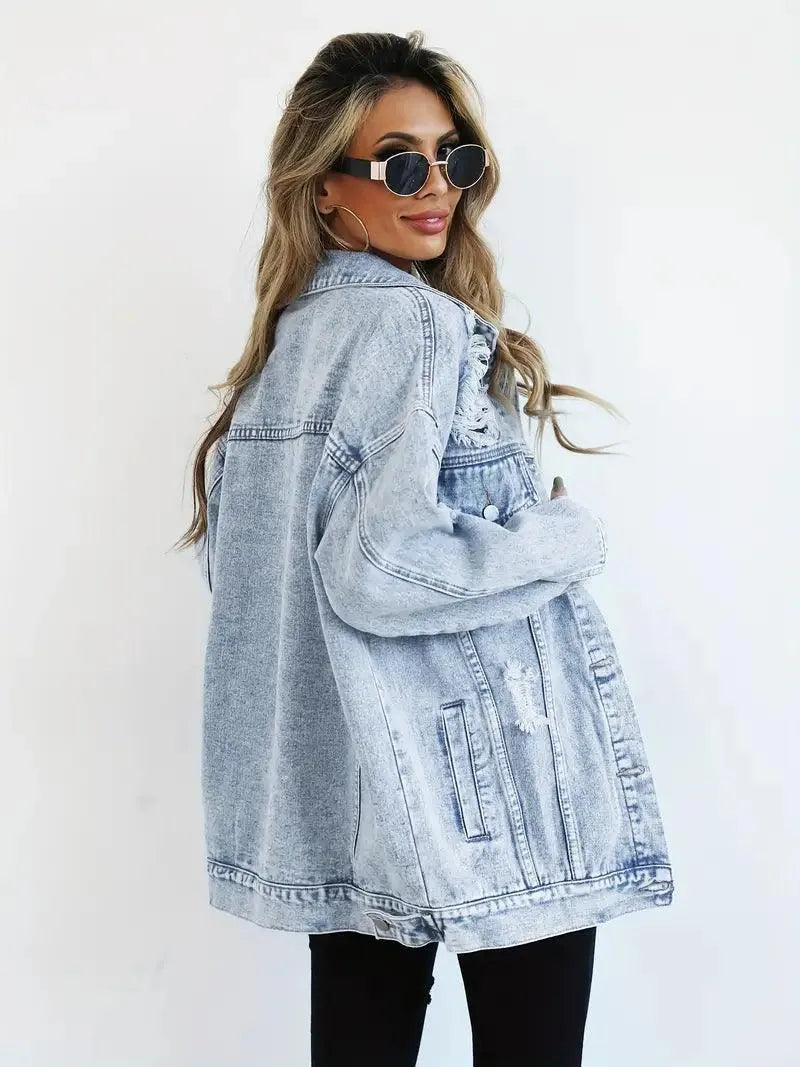 Damska Oversize Kurtka Jeansowa Vintage Denim
