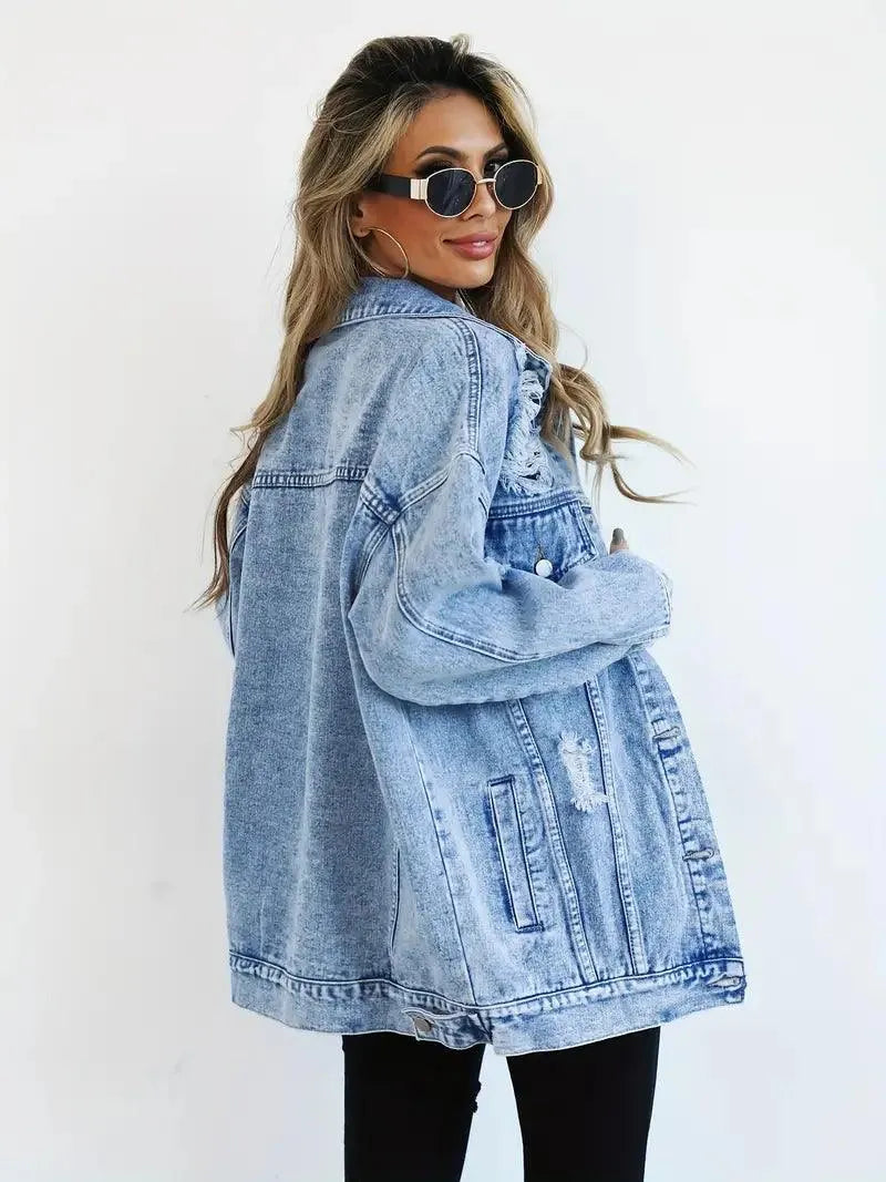 Damska Oversize Kurtka Jeansowa Vintage Denim
