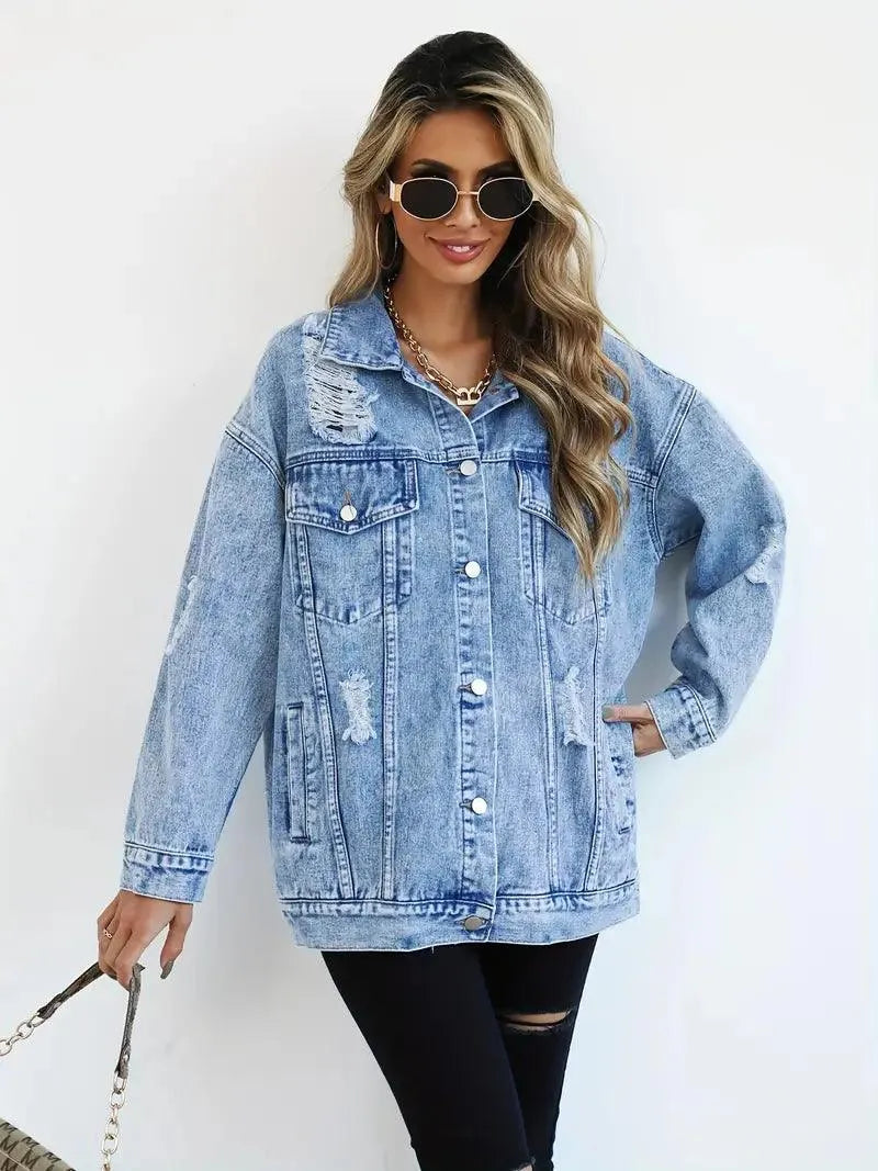Damska Oversize Kurtka Jeansowa Vintage Denim