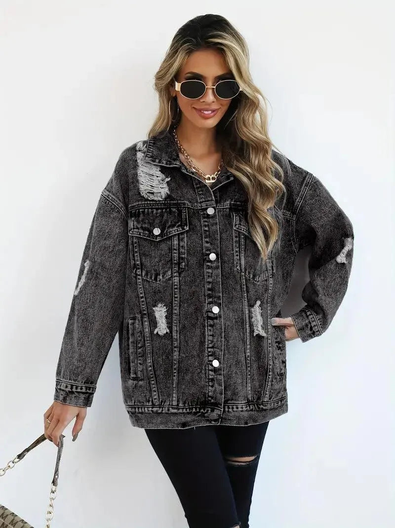 Damska Oversize Kurtka Jeansowa Vintage Denim