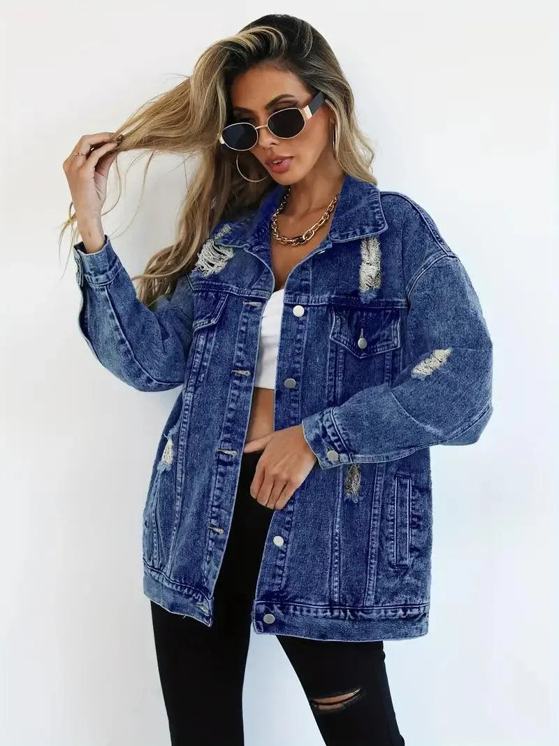 Damska Oversize Kurtka Jeansowa Vintage Denim