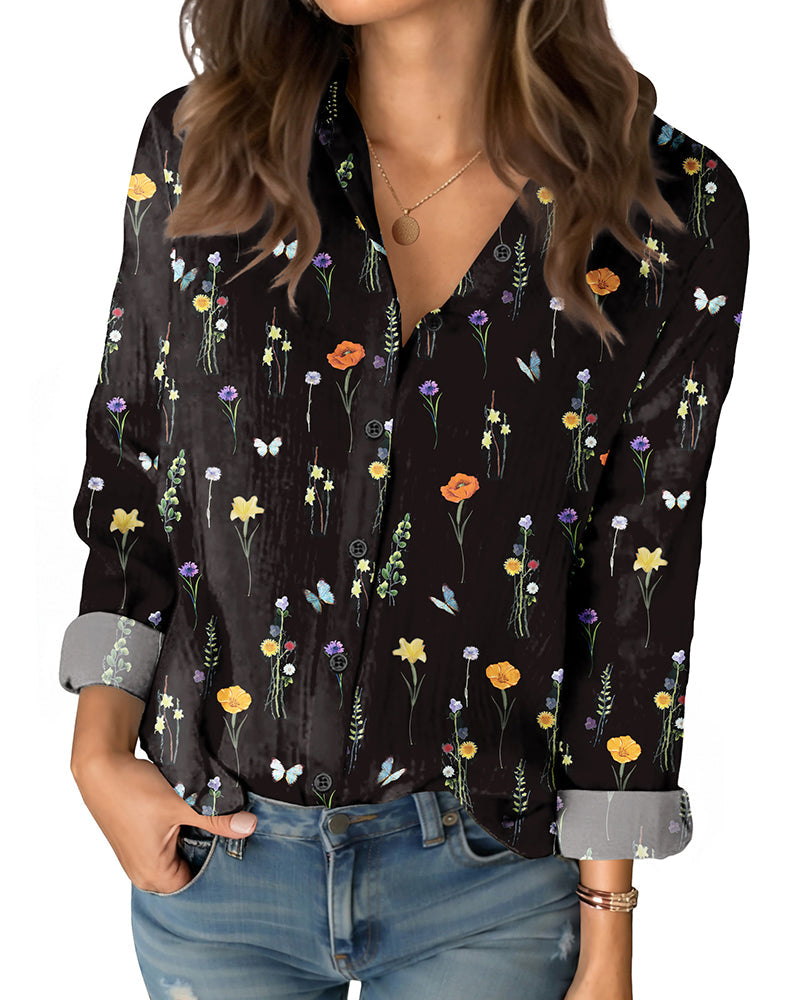 Koszula Damska Kwiatowa Lekka Casual Luźny Krój Stylowa