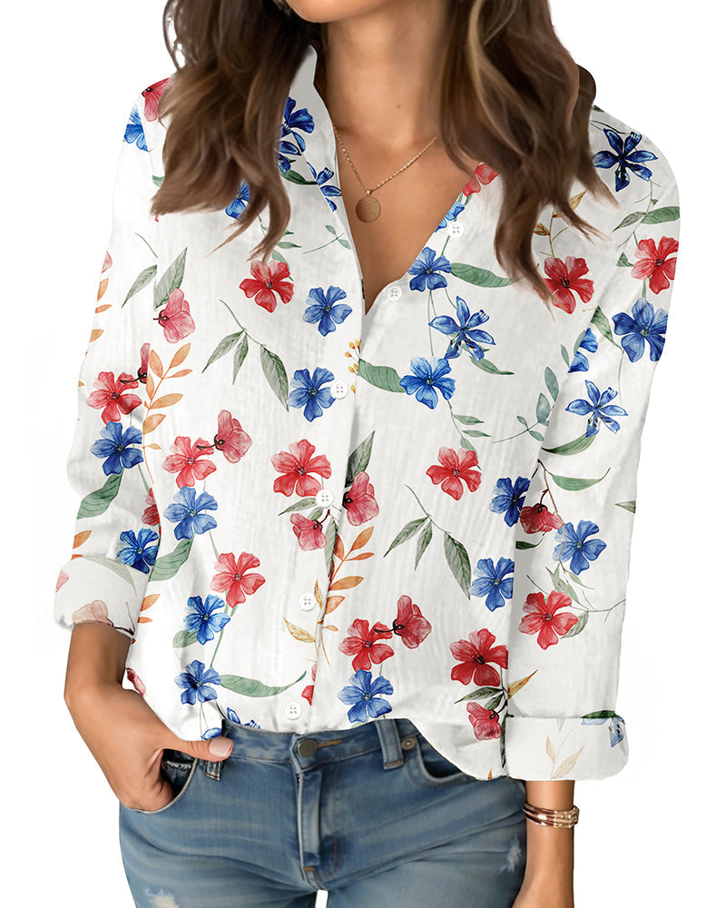 Koszula Damska Kwiatowa Lekka Casual Luźny Krój Stylowa