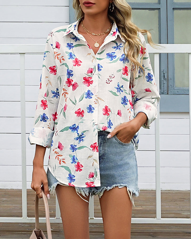 Koszula Damska Kwiatowa Lekka Casual Luźny Krój Stylowa