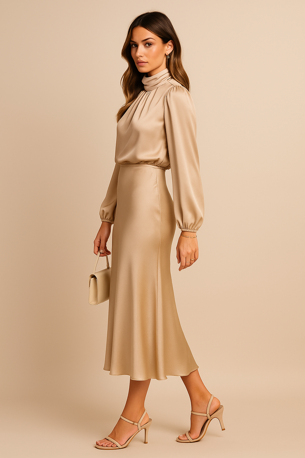 Seravelle | Elegancka Sukienka Midi z Golfem na Wesele i Przyjęcia