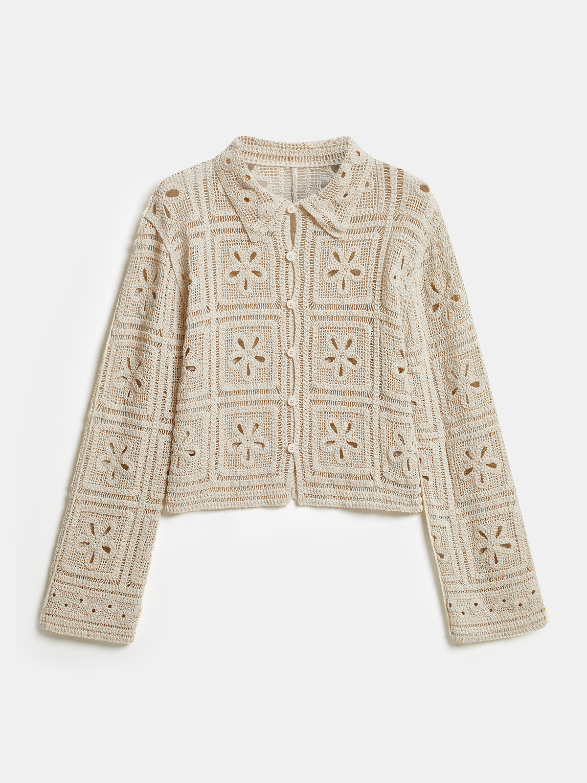 Krótki Ażurowy Kardigan Dzianinowy z Guzikami