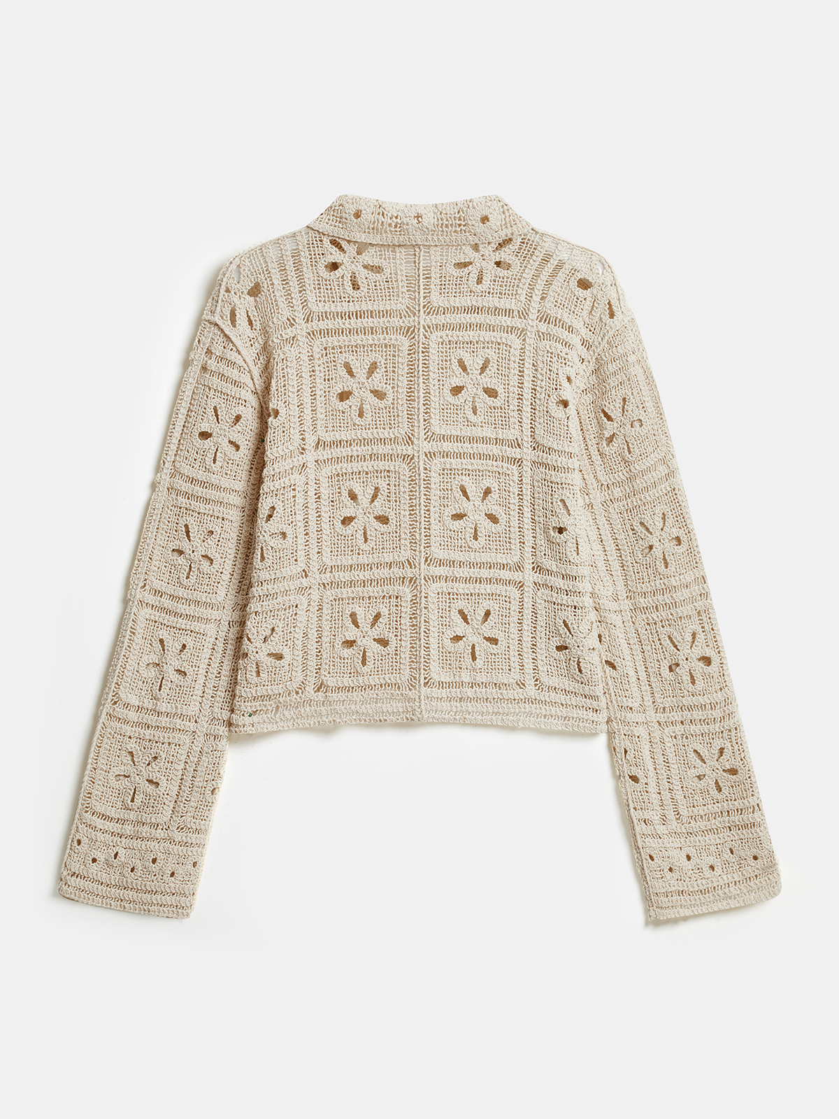 Krótki Ażurowy Kardigan Dzianinowy z Guzikami