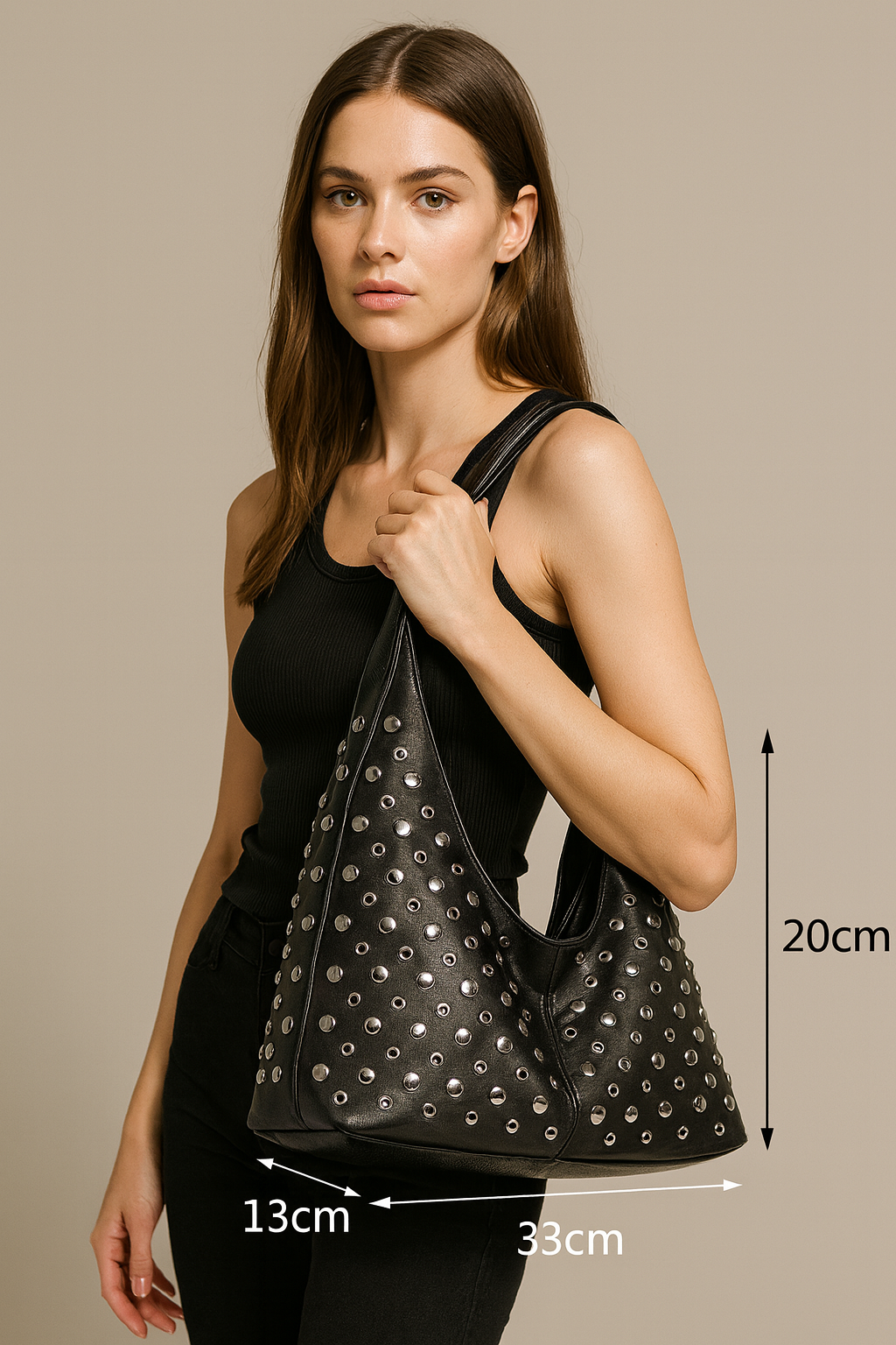 Torebka Damska na Ramię z Nitami Stylowa Shopper