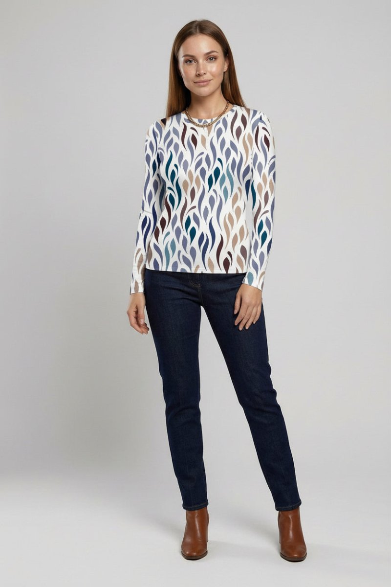 Elegancka bluzka we wzory z długim rękawem i luźnym krojem