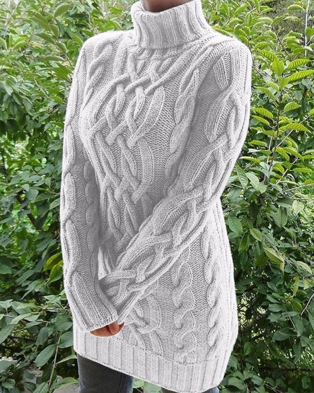 Sukienka Swetrowa z Golfem i Warkoczowym Splotem