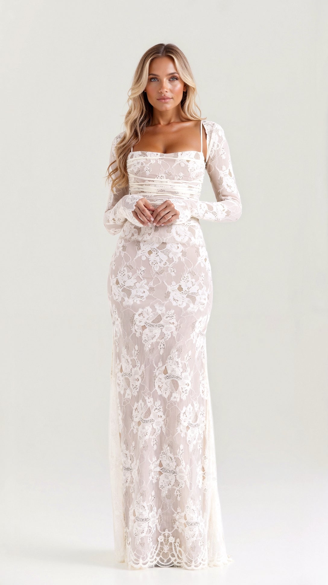 Koronkowa Sukienka Maxi Dopasowana Elegancka