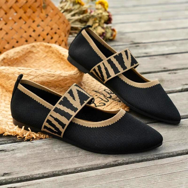 Damskie Baleriny Elegance z Plecionym Paskiem