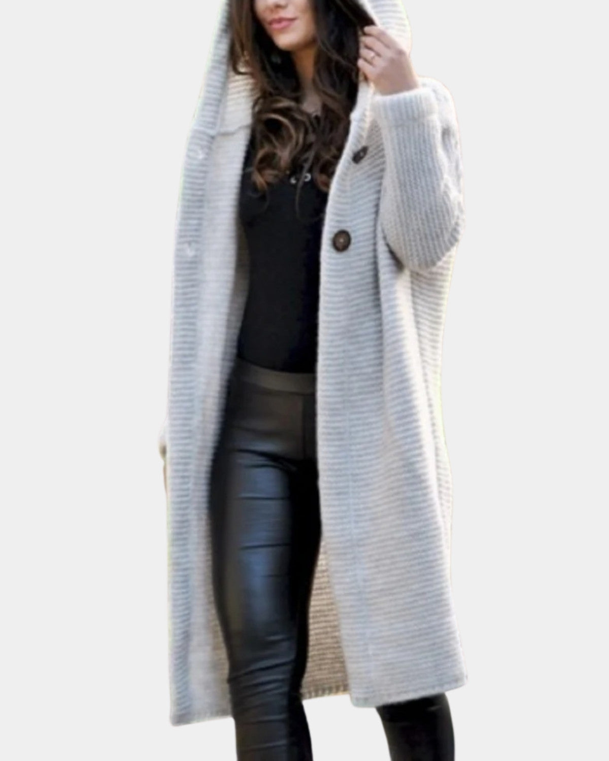 Długi Płaszcz Dzianinowy z Guzikami