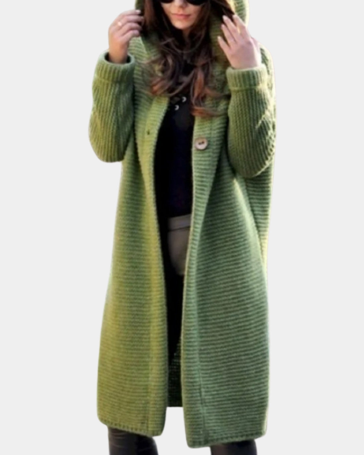 Długi Płaszcz Dzianinowy z Guzikami