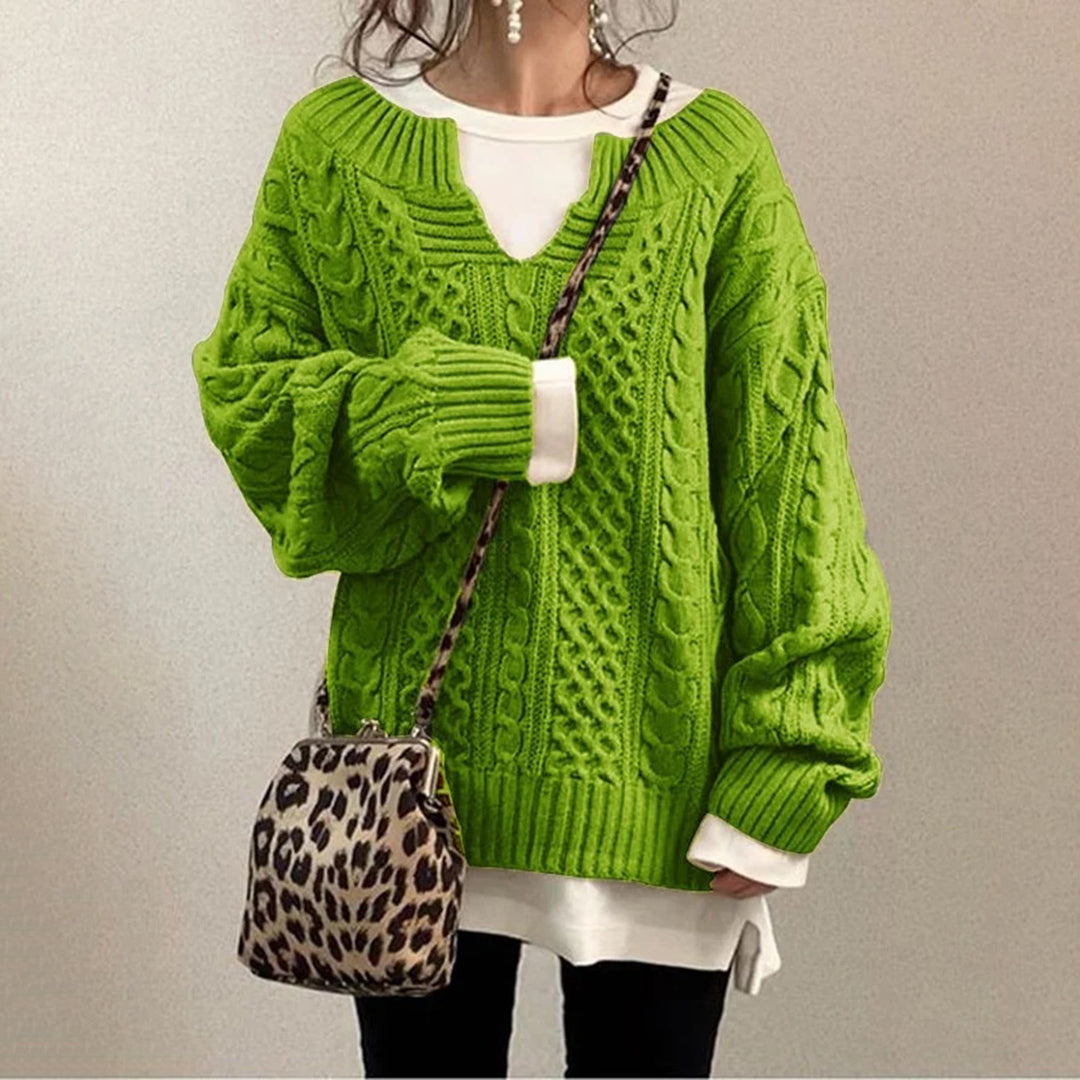Luźny Sweter Oversize z Dekoltem V – Styl Casual