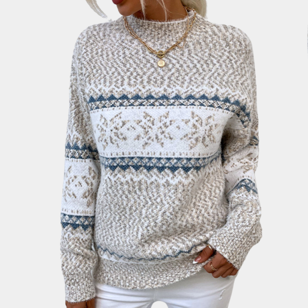 Sweter z Nordyckim Wzorem i Okrągłym Dekoltem