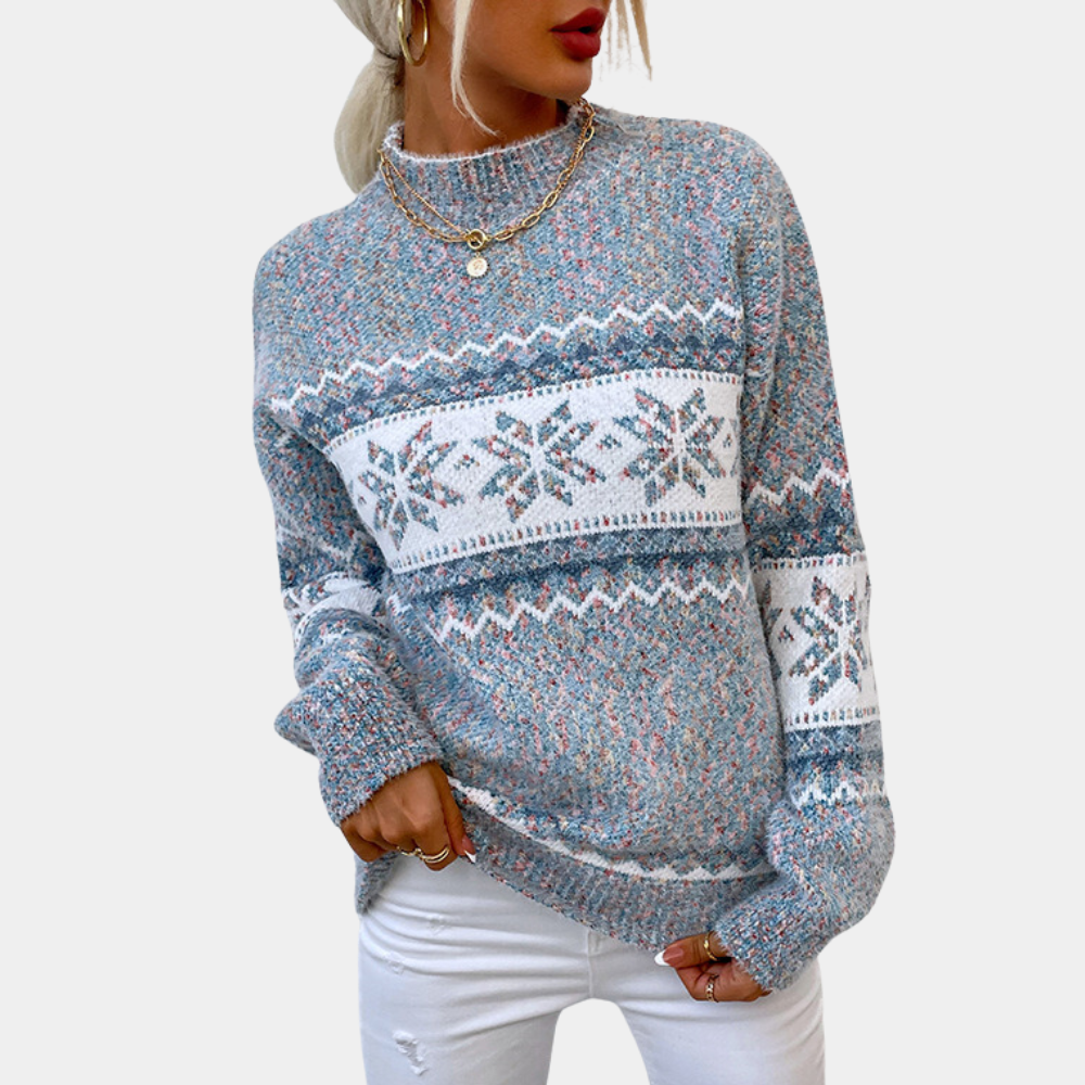 Sweter z Nordyckim Wzorem i Okrągłym Dekoltem