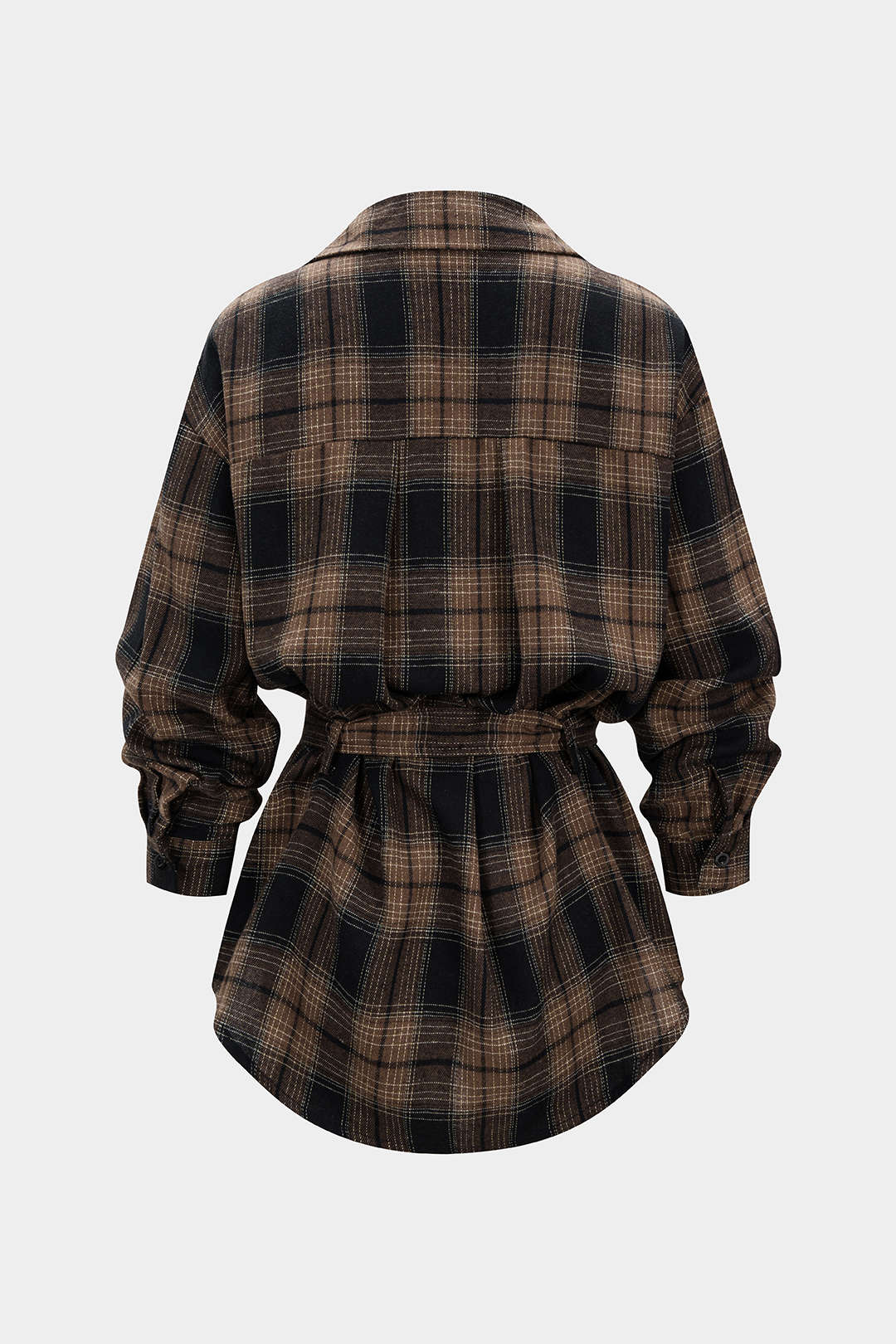 Długa koszula w kratę z paskiem casualowa i stylowa