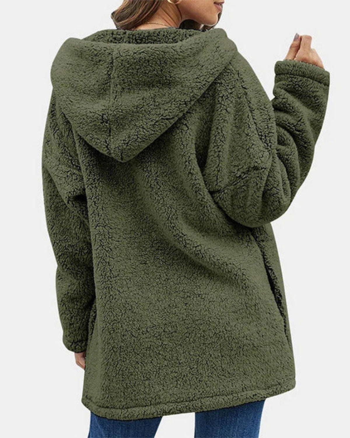 Damski Płaszcz Teddy z Kapturem o Luźnym Kroju