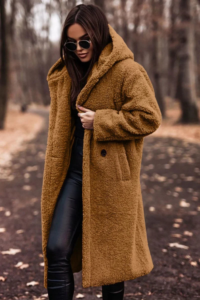 Długi Płaszcz Damski Teddy Ciepły do Codziennych Stylizacji