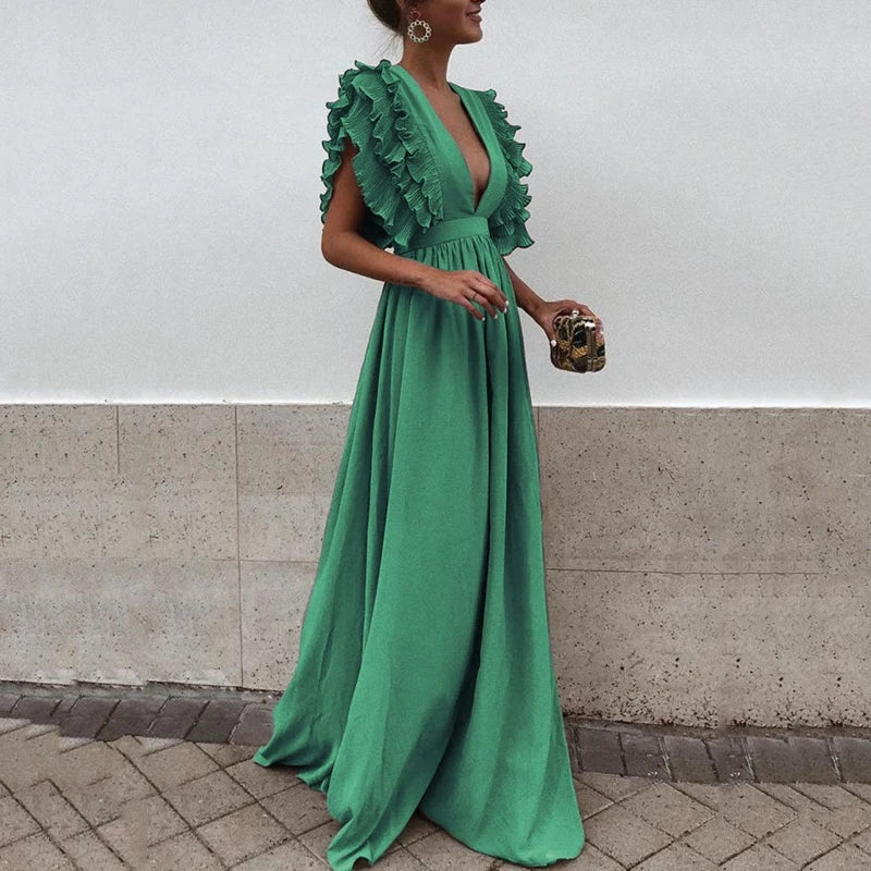 Jowita | Maxi sukienka z eleganckimi falbanami