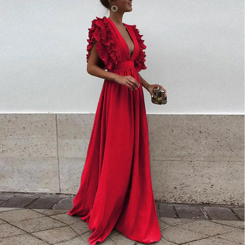 Jowita | Maxi sukienka z eleganckimi falbanami