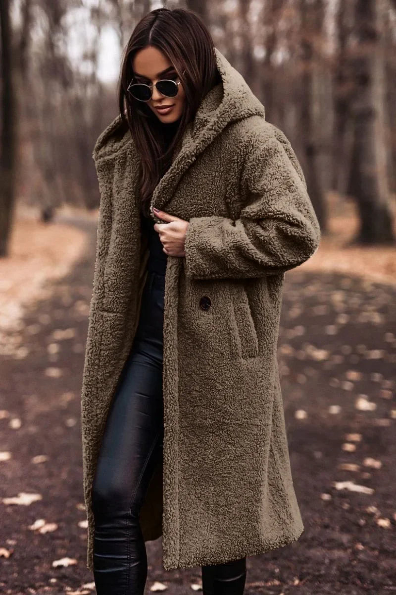 Długi Płaszcz Damski Teddy Ciepły do Codziennych Stylizacji