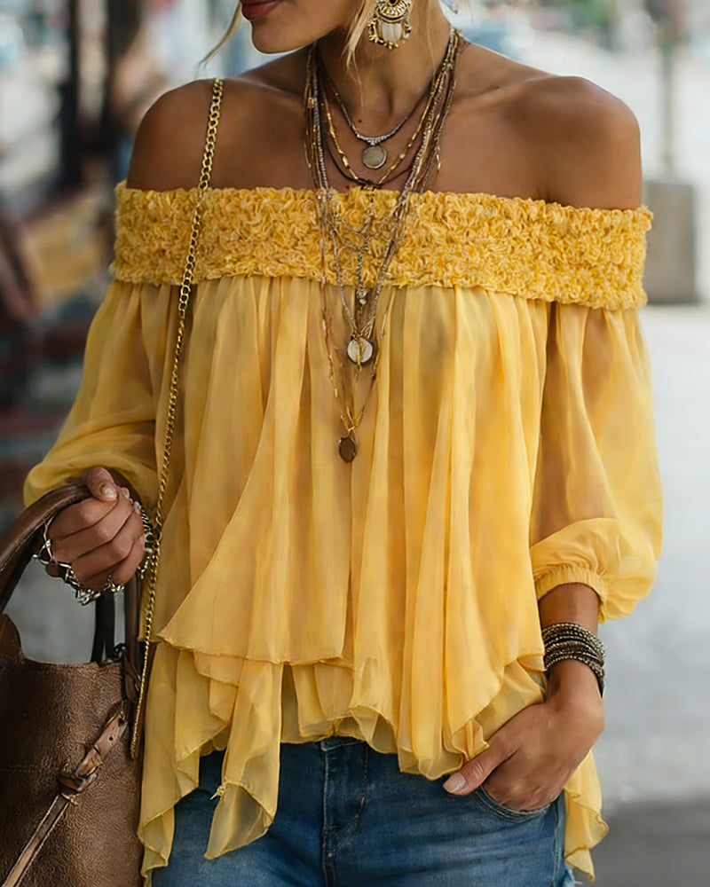 Bluzka Damska Boho Off Shoulder Zwiewna Falbaniasta Lekka i Stylowa