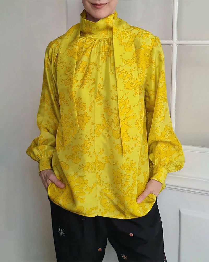 Elegancka Bluzka Damska z Wysokim Kołnierzem Luźna Stylowa